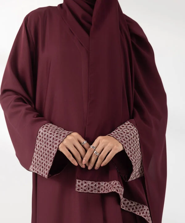 Maroon Embroidered Abaya Set