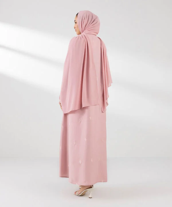 Pink Embroidered Button Through Abaya Set