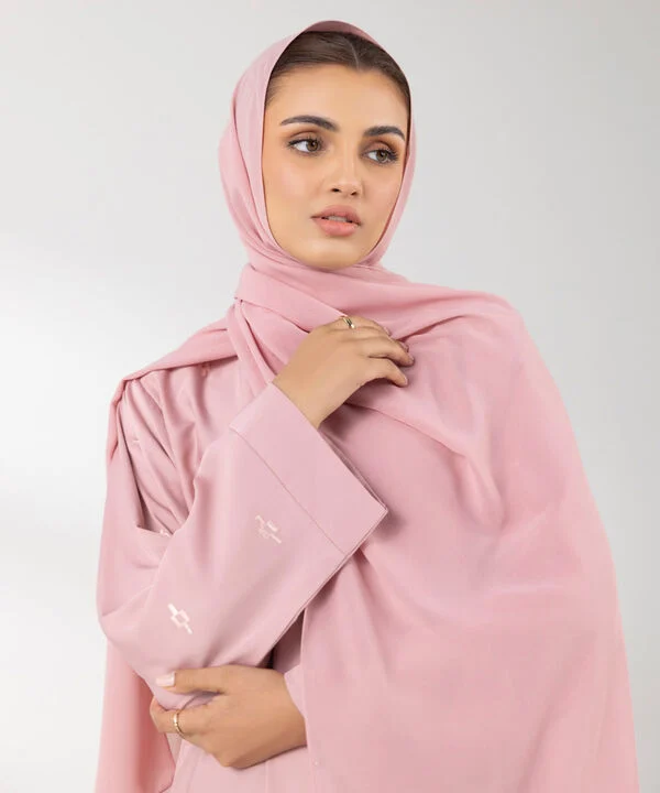 Pink Embroidered Button Through Abaya Set