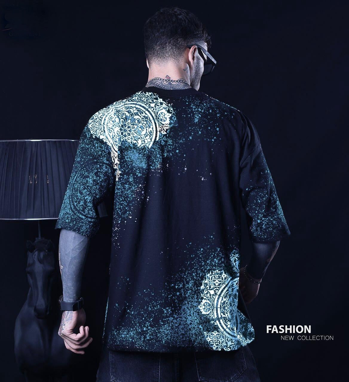 Branded Black Printed Drop Shoulder T-shirt