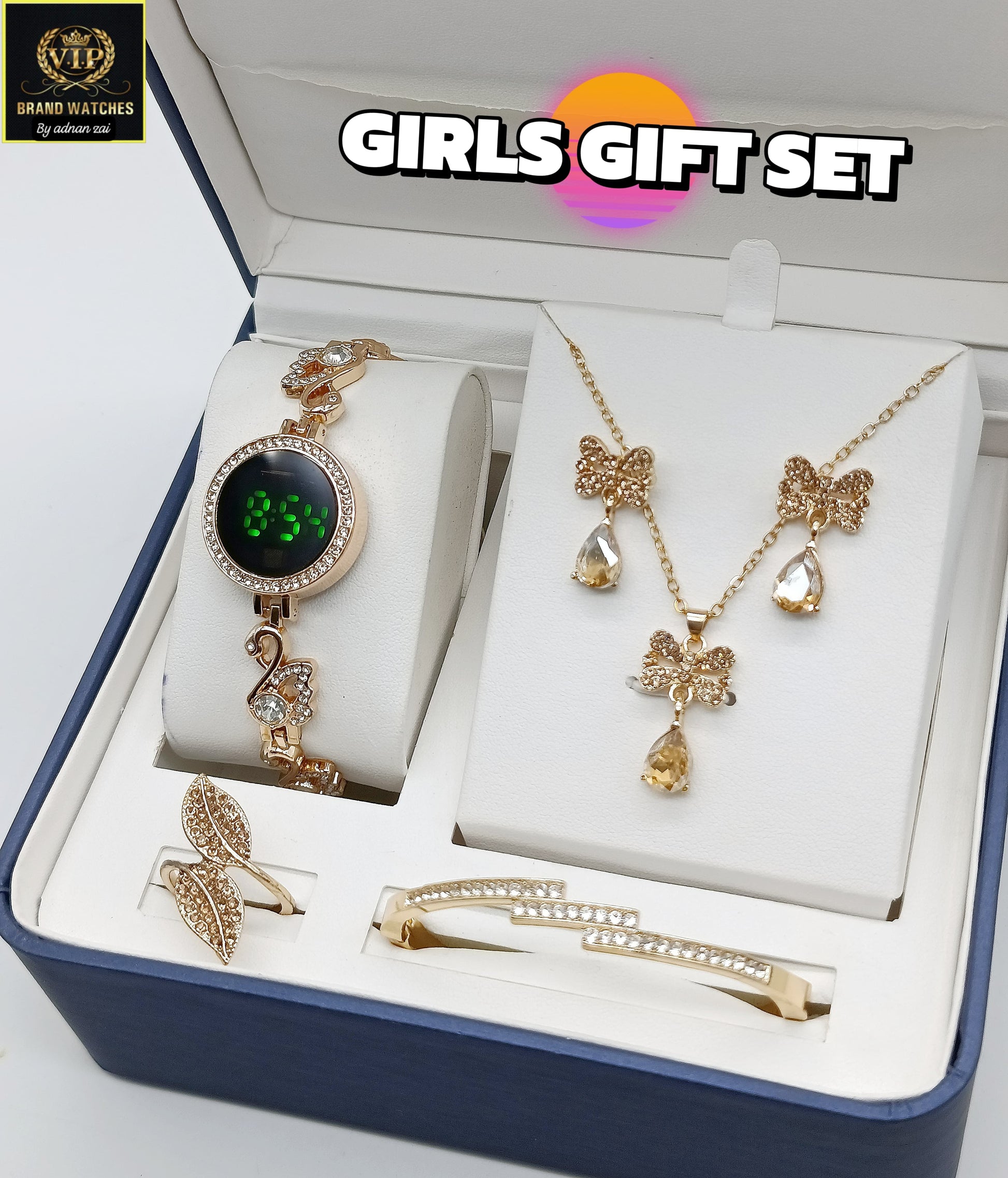 Pack Of 5 Watch Gift Set 02 ( Watch + Necklace + Bracelet + Ring + Earrings )