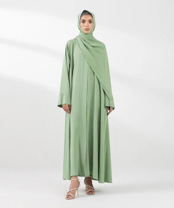 Green Embroidered Arabic Lawn Abaya