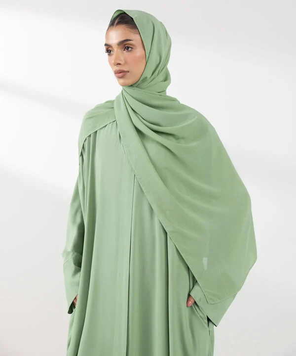 Green Embroidered Arabic Lawn Abaya