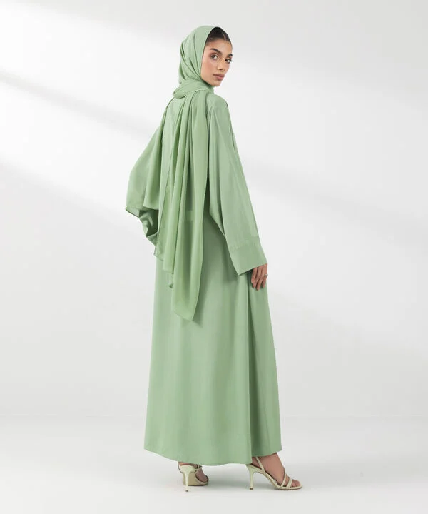 Green Embroidered Arabic Lawn Abaya