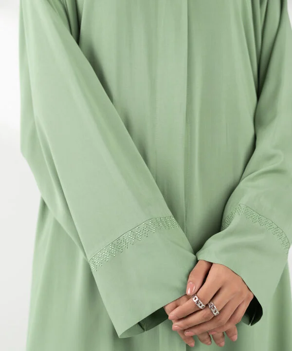 Green Embroidered Arabic Lawn Abaya