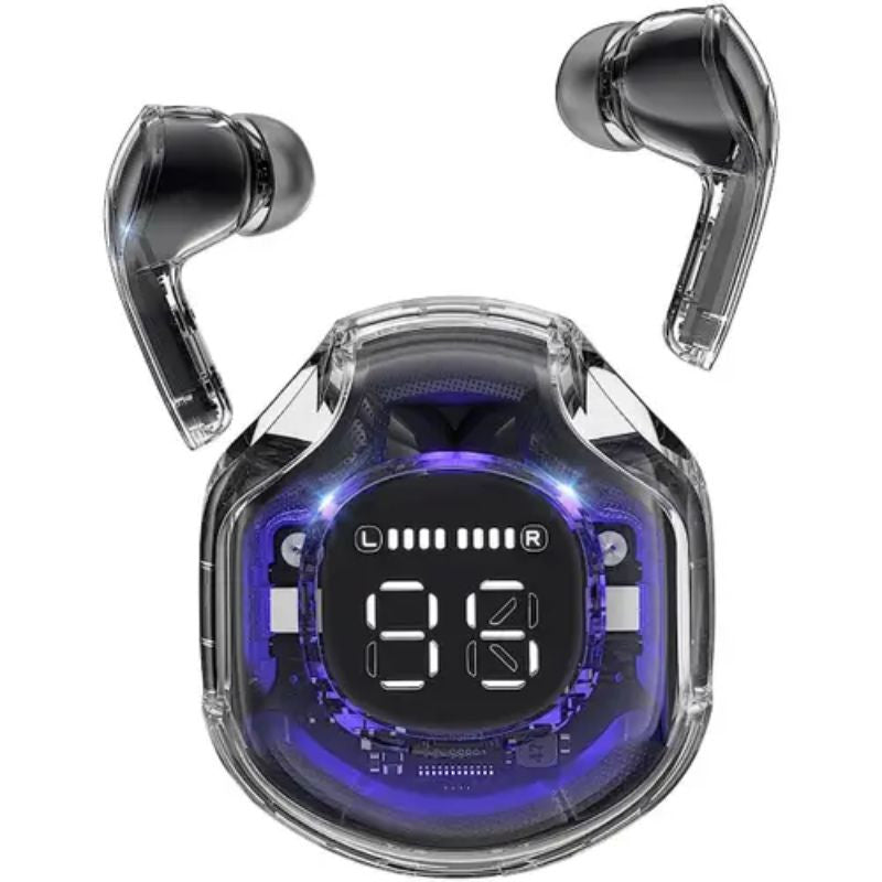 Air 39 TWS Small Ice Cubes Bluetooth Earbuds Headset Wireless Stereo Digital Display Crystal Transparent Case Lightweight & Heavy Bass Boosted