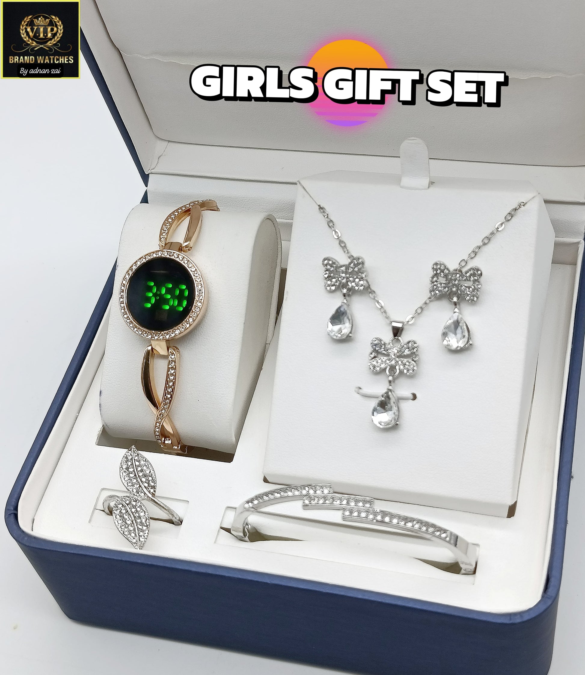Pack Of 5 Watch Gift Set 03 ( Watch + Necklace + Bracelet + Ring + Earrings )