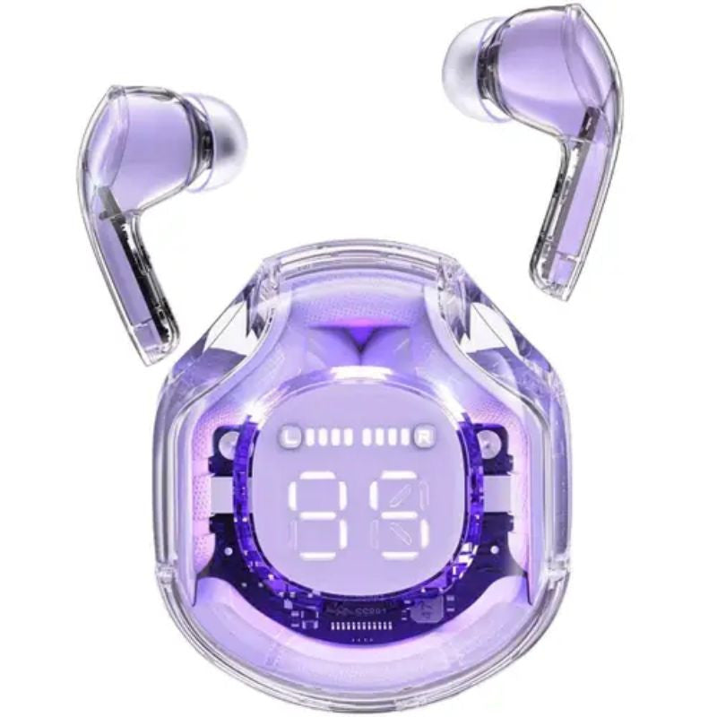 Air 39 TWS Small Ice Cubes Bluetooth Earbuds Headset Wireless Stereo Digital Display Crystal Transparent Case Lightweight & Heavy Bass Boosted