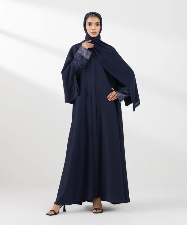 Hand Embellished Abaya Set Blue