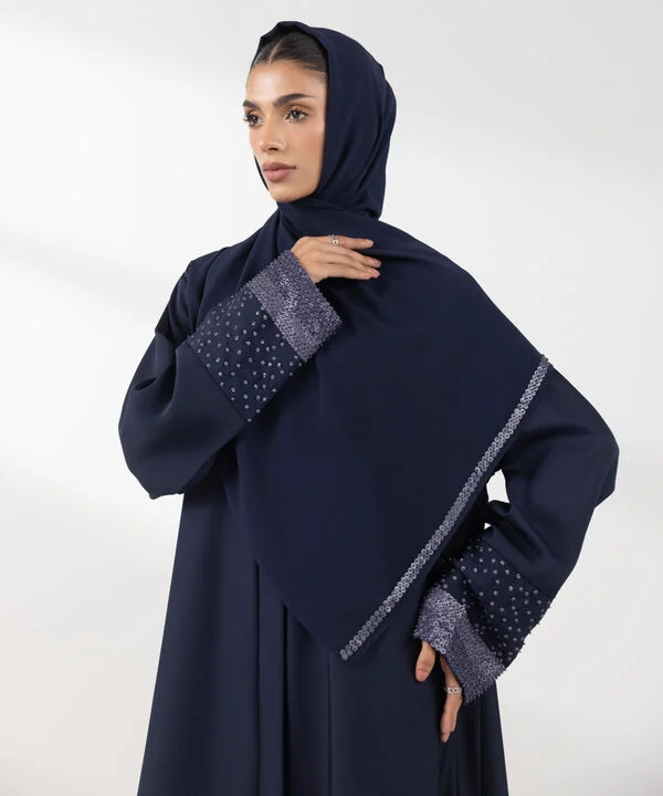 Hand Embellished Abaya Set Blue