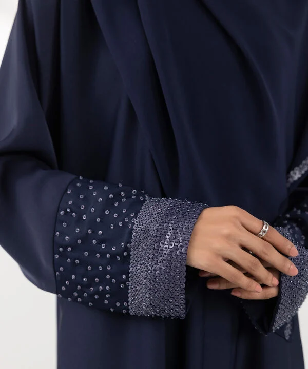 Hand Embellished Abaya Set Blue