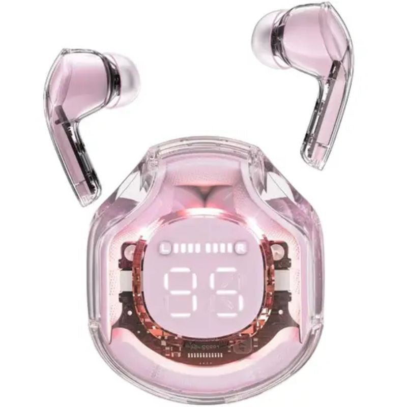 Air 39 TWS Small Ice Cubes Bluetooth Earbuds Headset Wireless Stereo Digital Display Crystal Transparent Case Lightweight & Heavy Bass Boosted