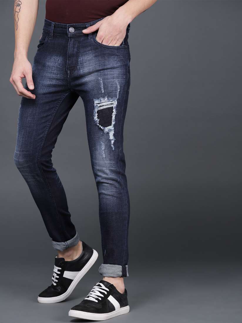 Men Blackish Damage Jeans