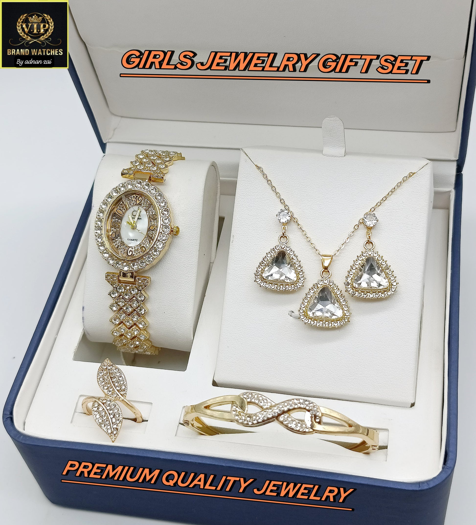 Pack Of 5 Watch Gift Set 06 ( Watch + Necklace + Bracelet + Ring + Earrings )