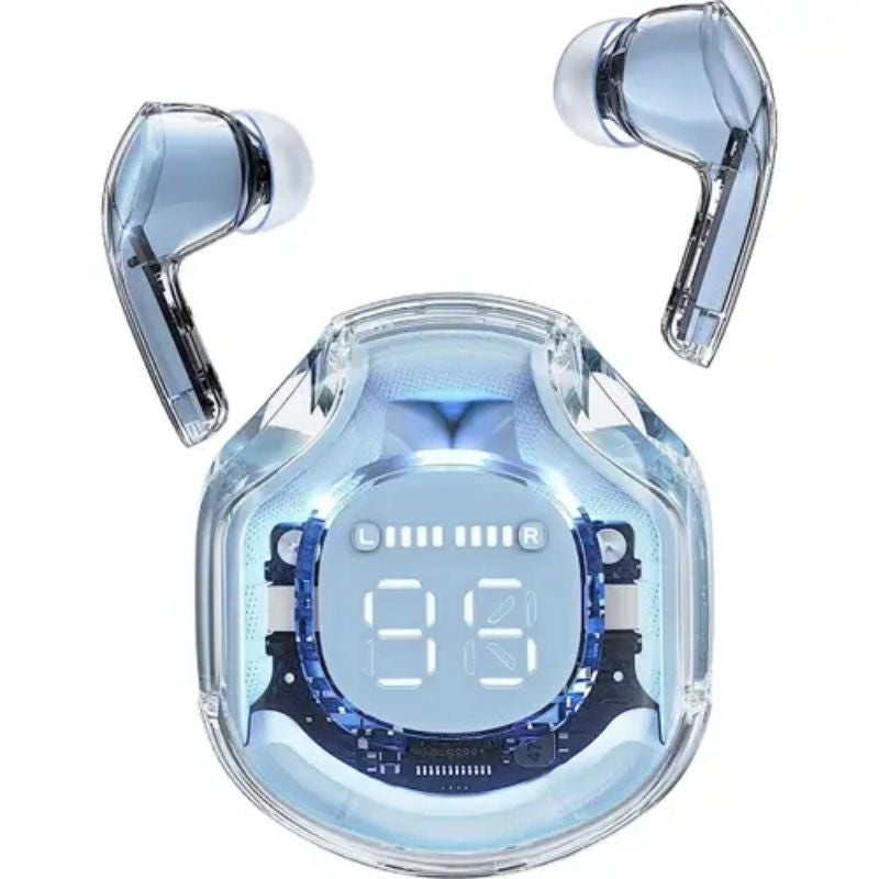 Air 39 TWS Small Ice Cubes Bluetooth Earbuds Headset Wireless Stereo Digital Display Crystal Transparent Case Lightweight & Heavy Bass Boosted