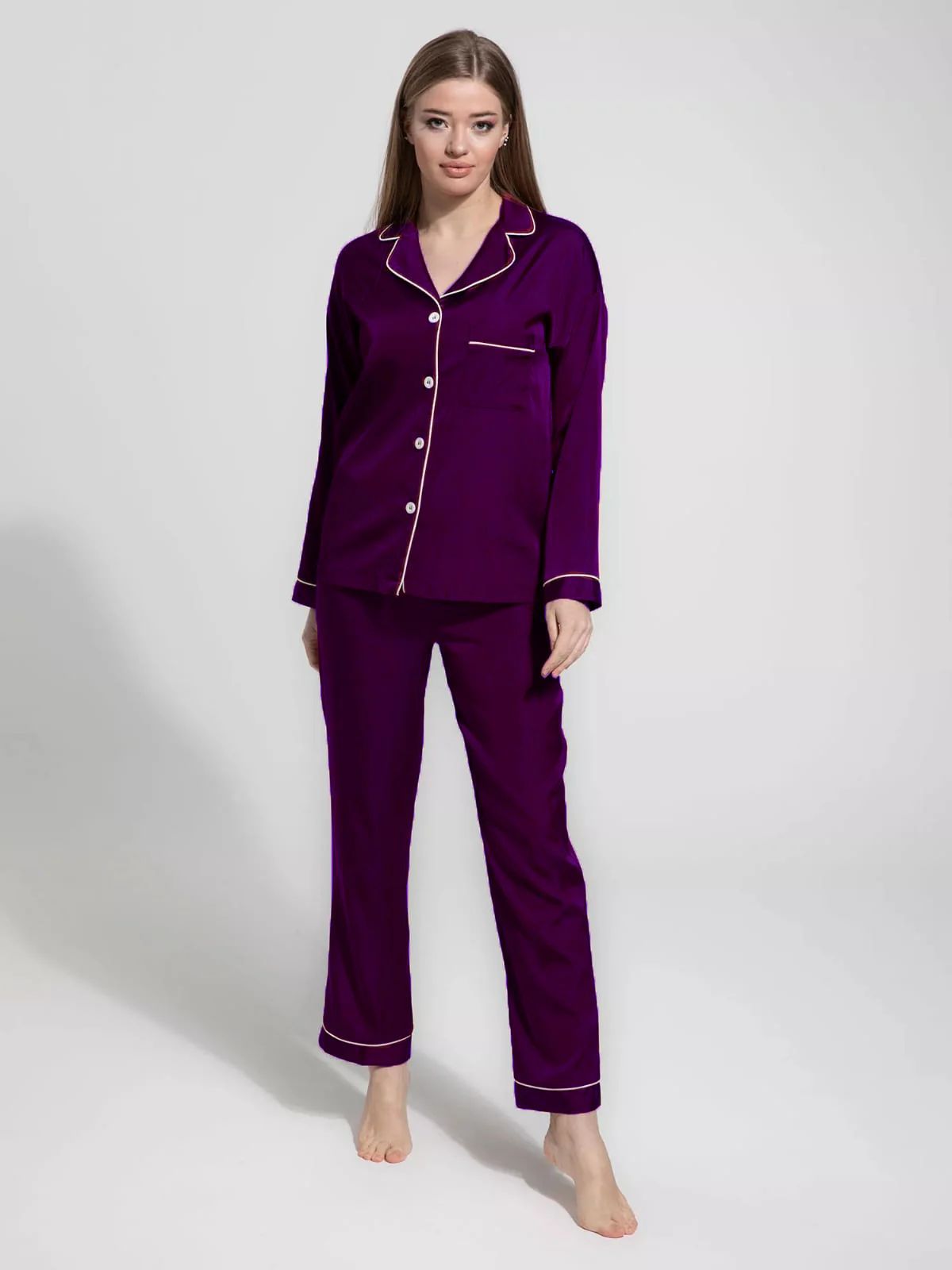 Purple Silk Nighty Suit For Women