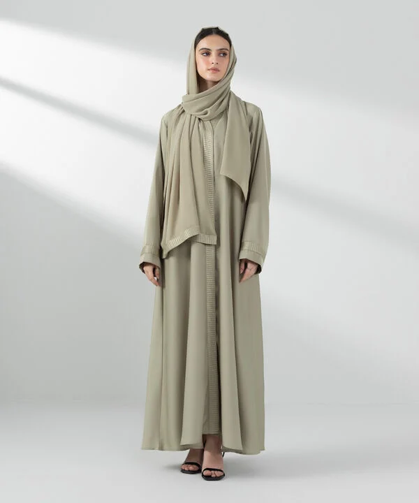 Embroidered Button Through Abaya Set