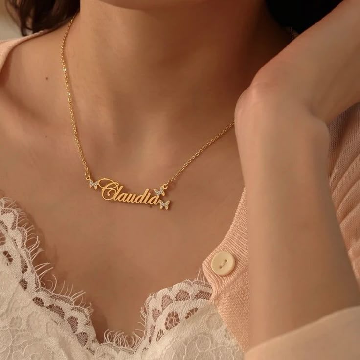 18Karat Gold Name Necklace with Butterfly