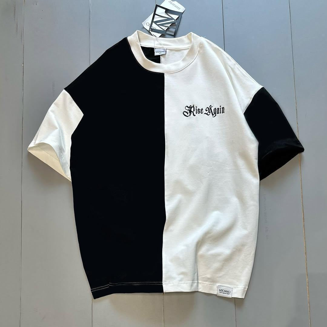 Branded Black & White Print Drop Shoulder T-shirt