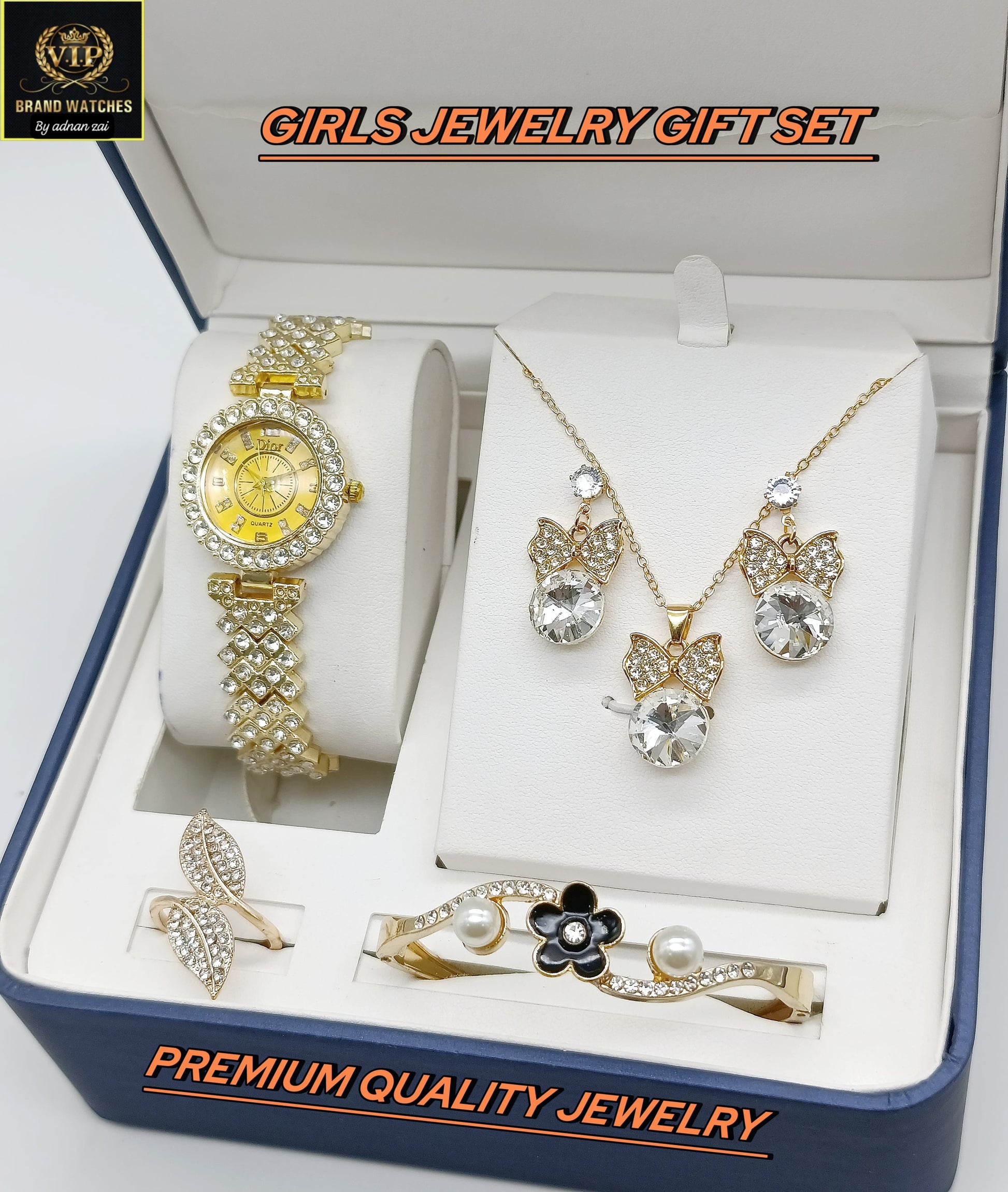Pack Of 5 Watch Gift Set 07 ( Watch + Necklace + Bracelet + Ring + Earrings )