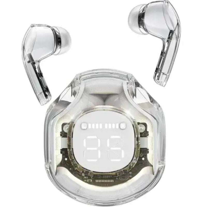 Air 39 TWS Small Ice Cubes Bluetooth Earbuds Headset Wireless Stereo Digital Display Crystal Transparent Case Lightweight & Heavy Bass Boosted