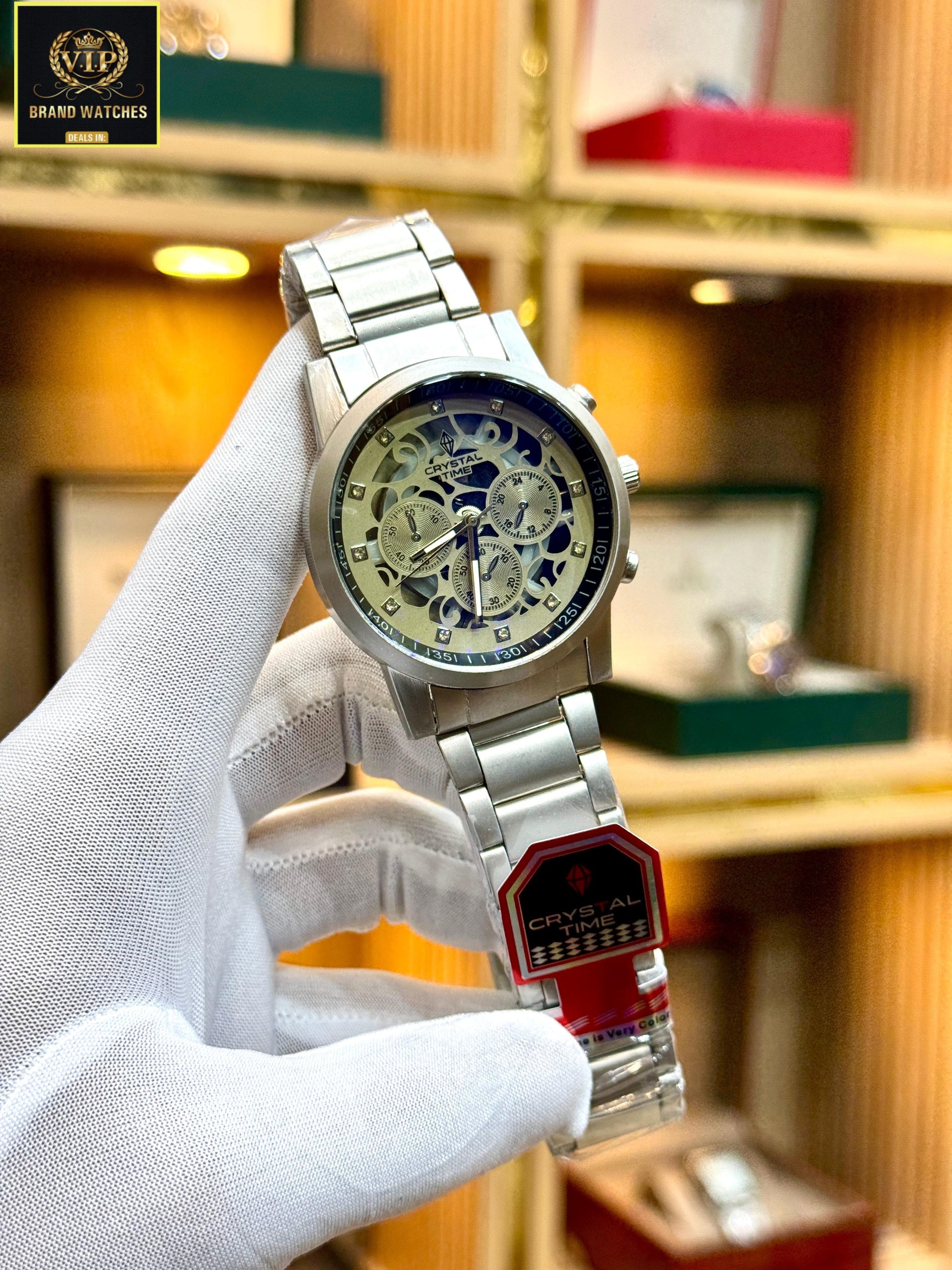 Premium Men White Crystal Time Chain Watch