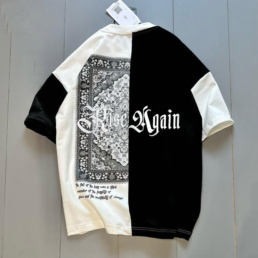Branded Black & White Print Drop Shoulder T-shirt
