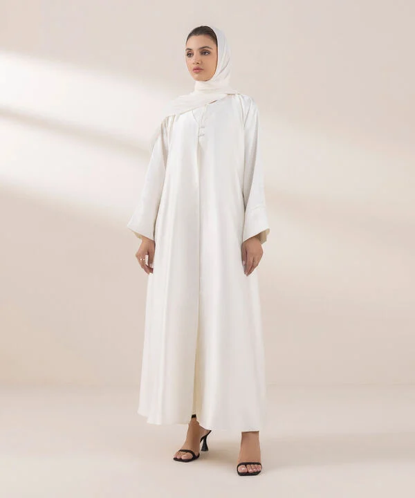 White Double Layered Abaya Set
