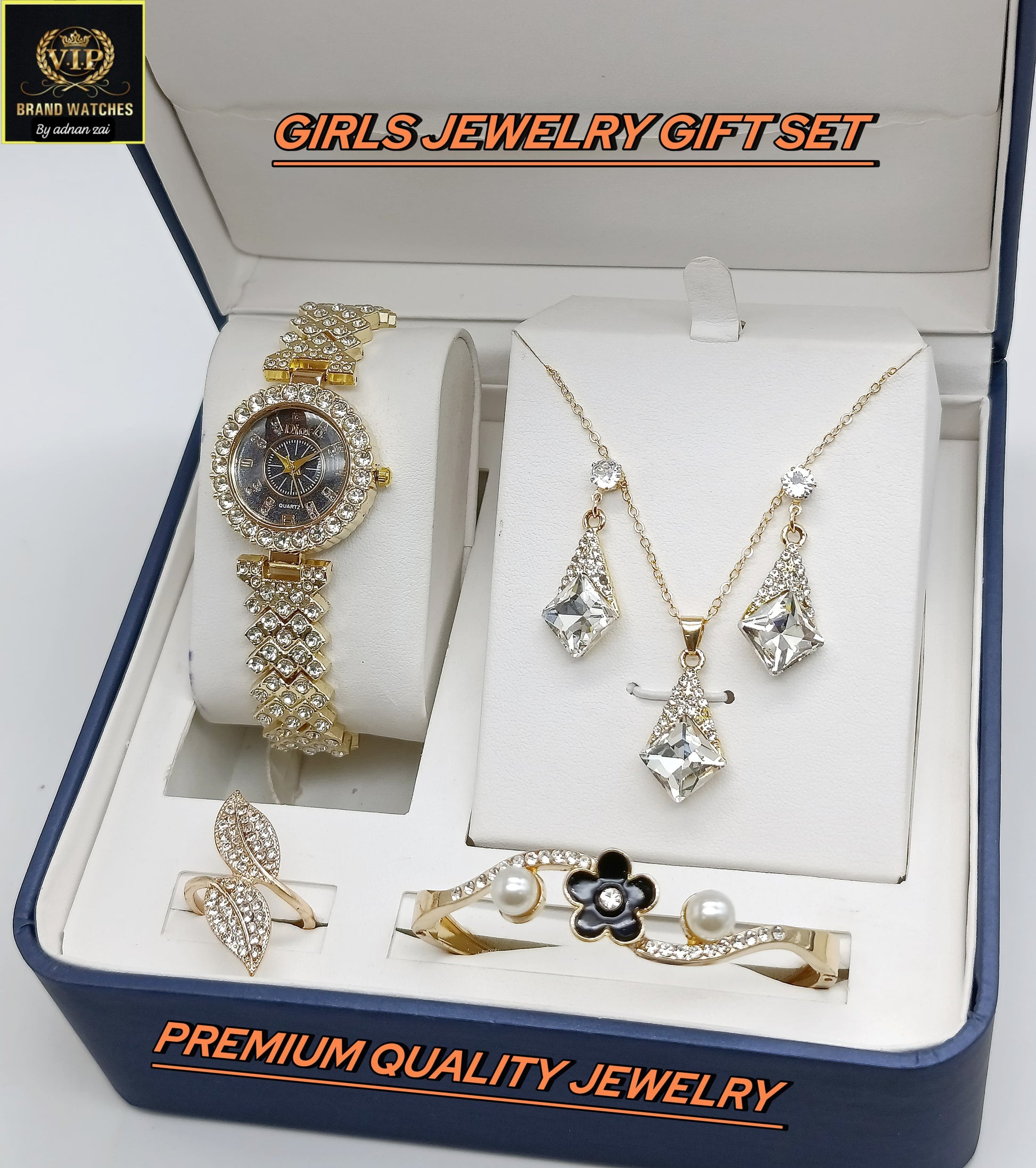 Pack Of 5 Watch Gift Set 08 ( Watch + Necklace + Bracelet + Ring + Earrings )