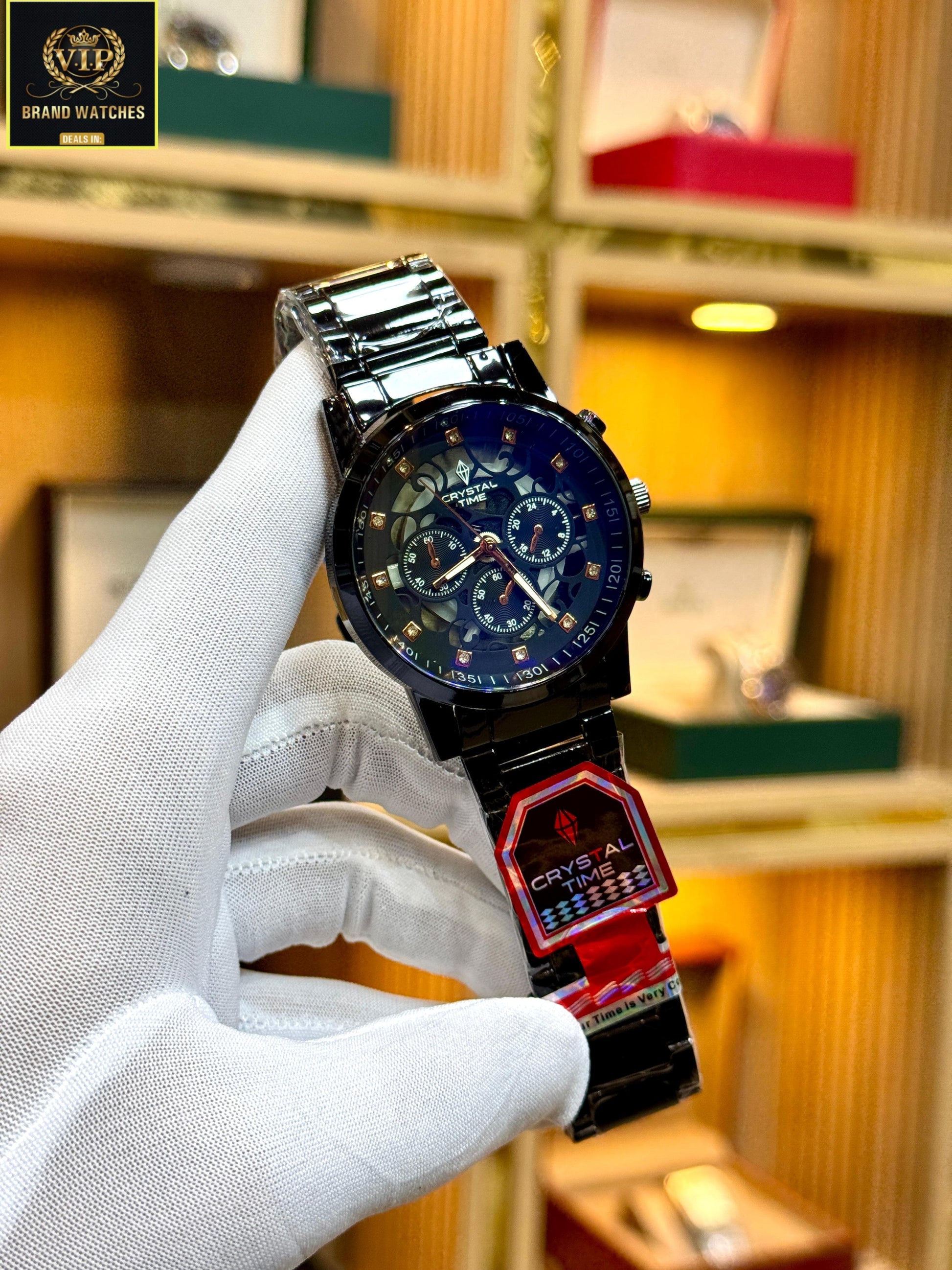 Premium Men Transparent Blue Crystal Time Chain Watch