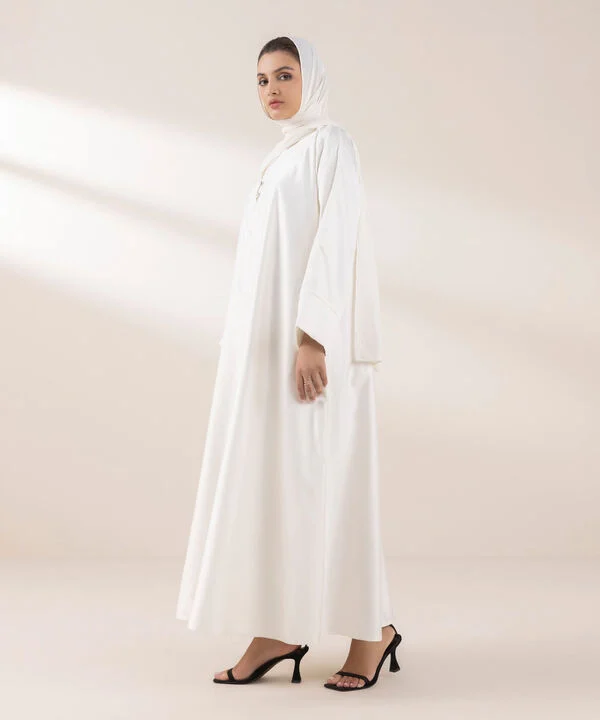 White Double Layered Abaya Set
