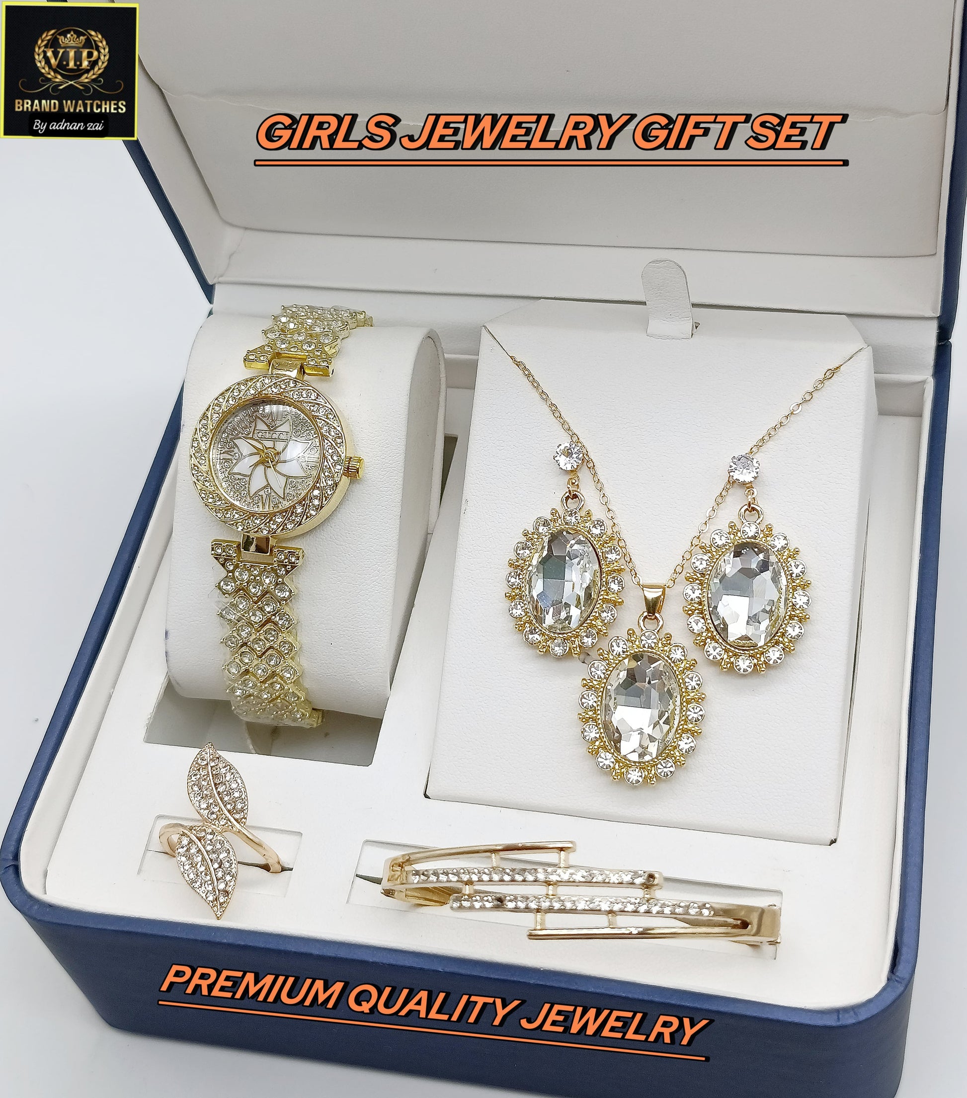 Pack Of 5 Watch Gift Set 09 ( Watch + Necklace + Bracelet + Ring + Earrings )