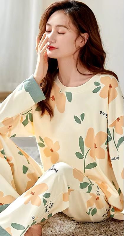 Beige Flower Nighty Suit For Women