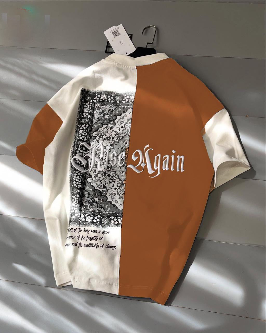 Branded Brown & White Print Drop Shoulder T-shirt