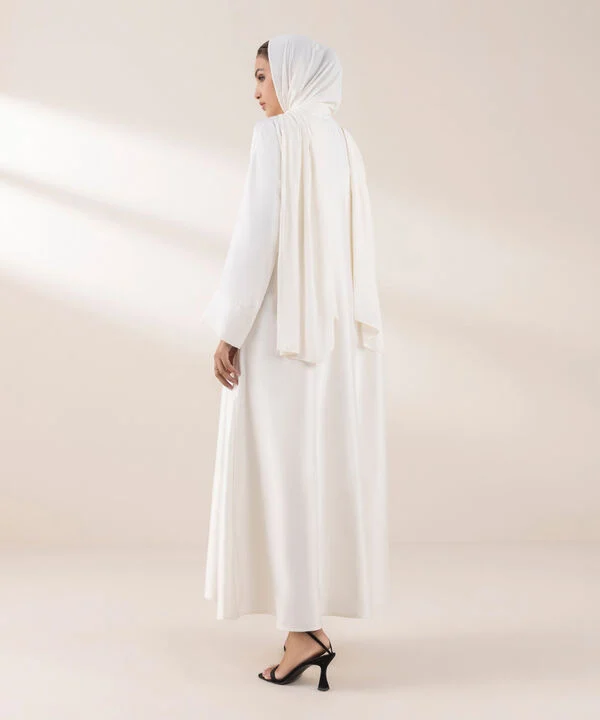 White Double Layered Abaya Set