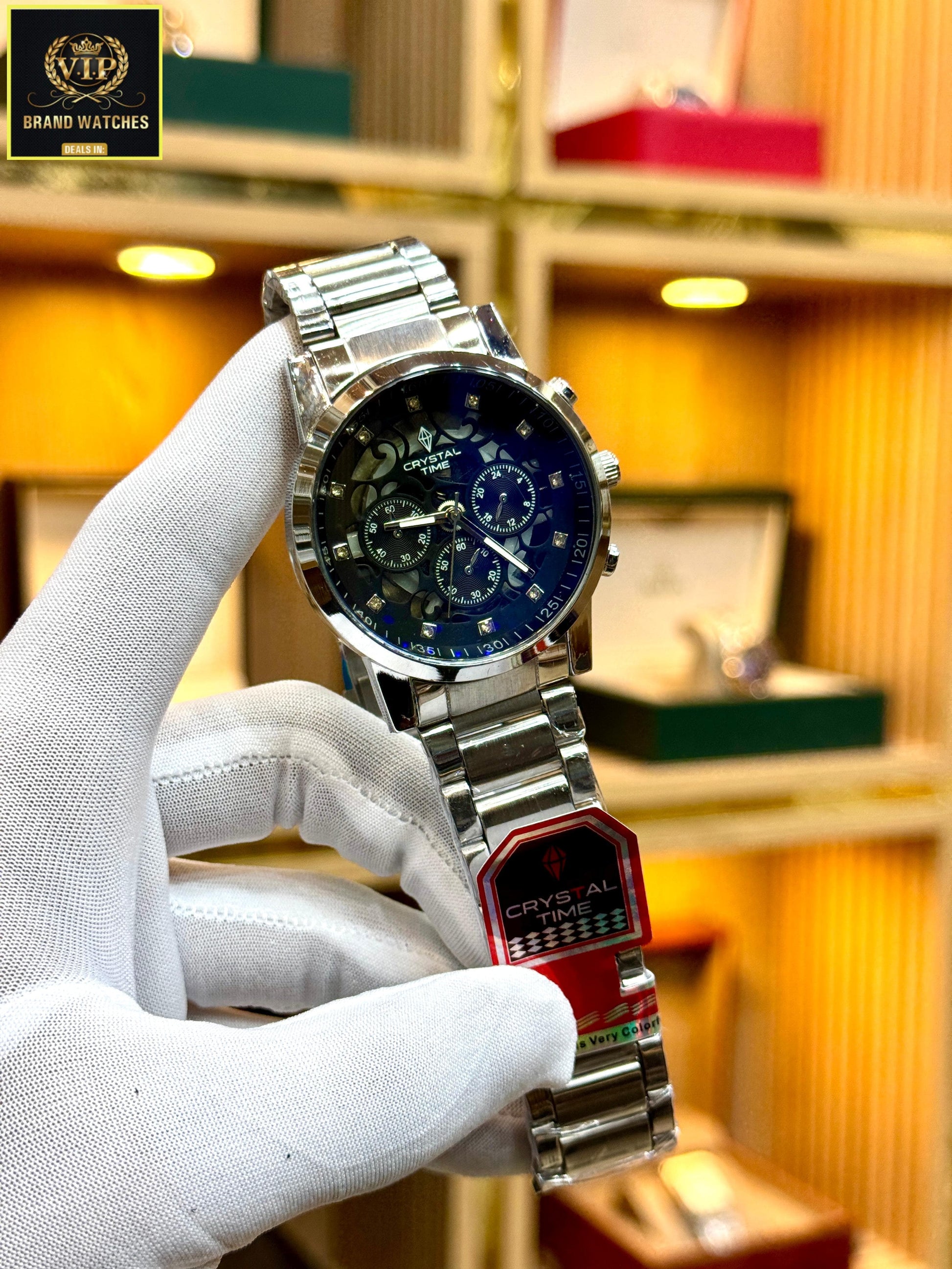 Premium Men Silver Crystal Time Chain Watch