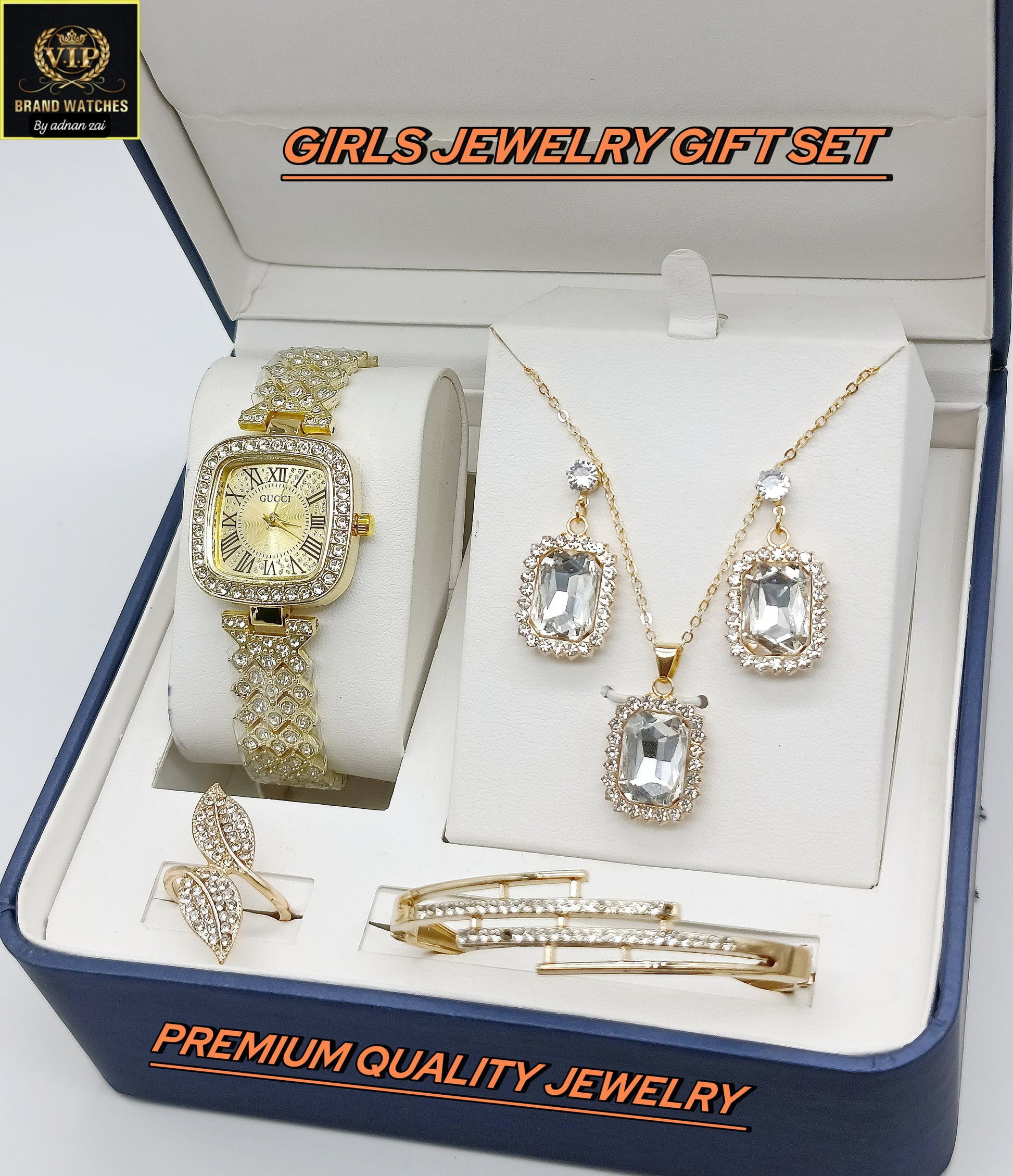Pack Of 5 Watch Gift Set 011 ( Watch + Necklace + Bracelet + Ring + Earrings )