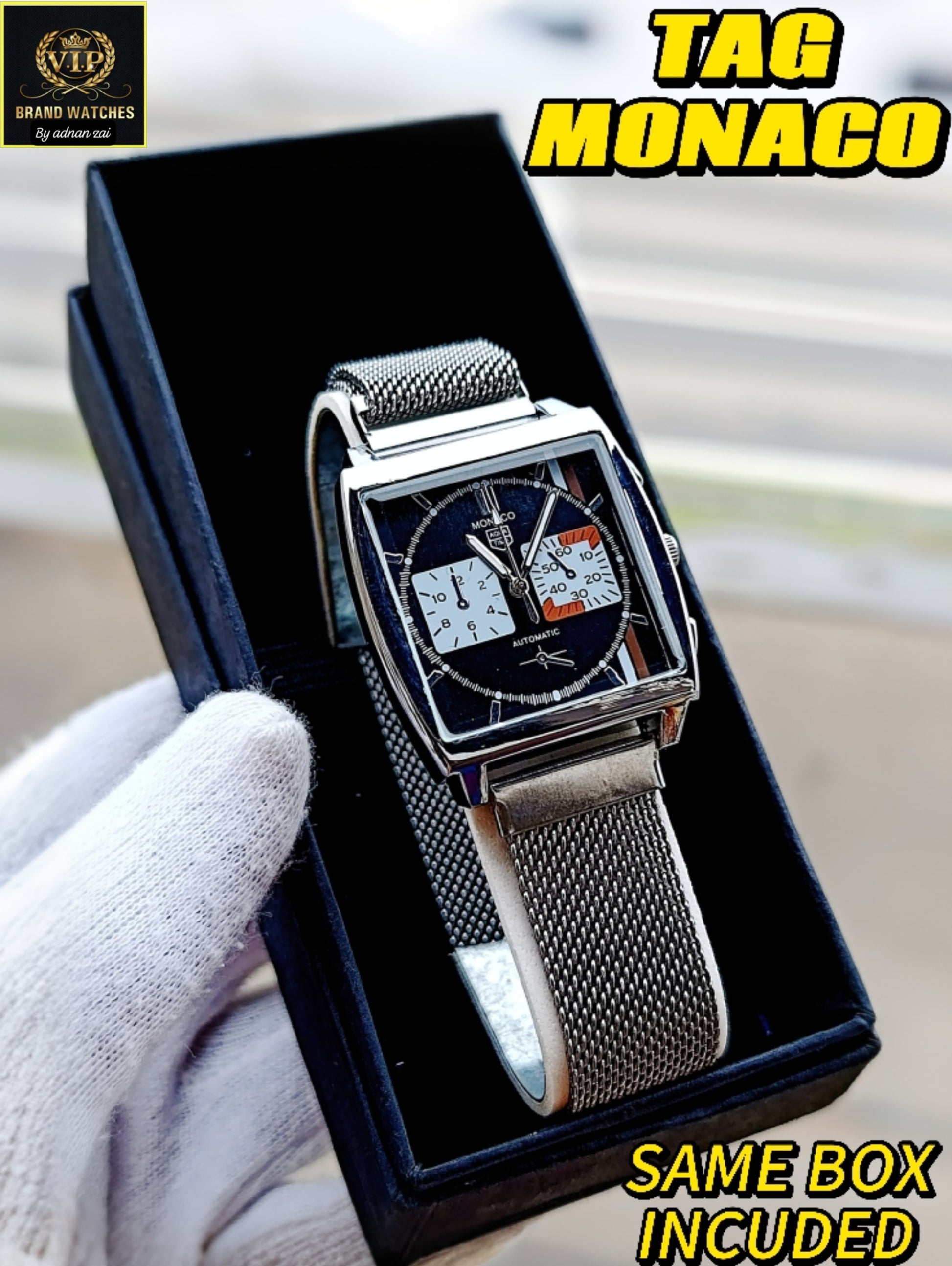 TAGHUR MONACO Black Chain Watch For Men