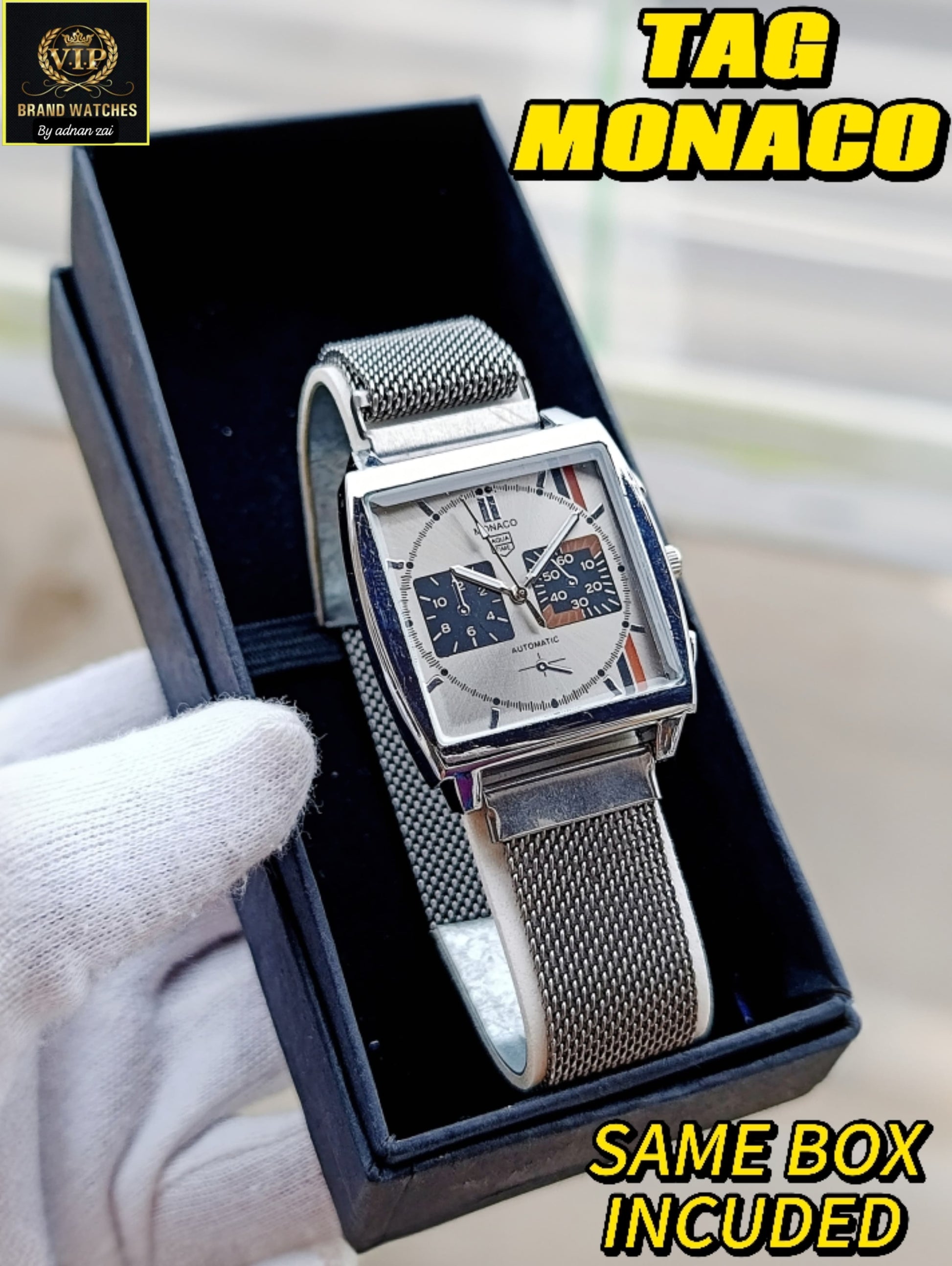 TAGHUR MONACO White Chain Watch For Men