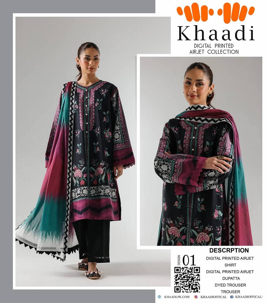 KHAADI Unstitched 3 Piece Suit For Women KHA-05