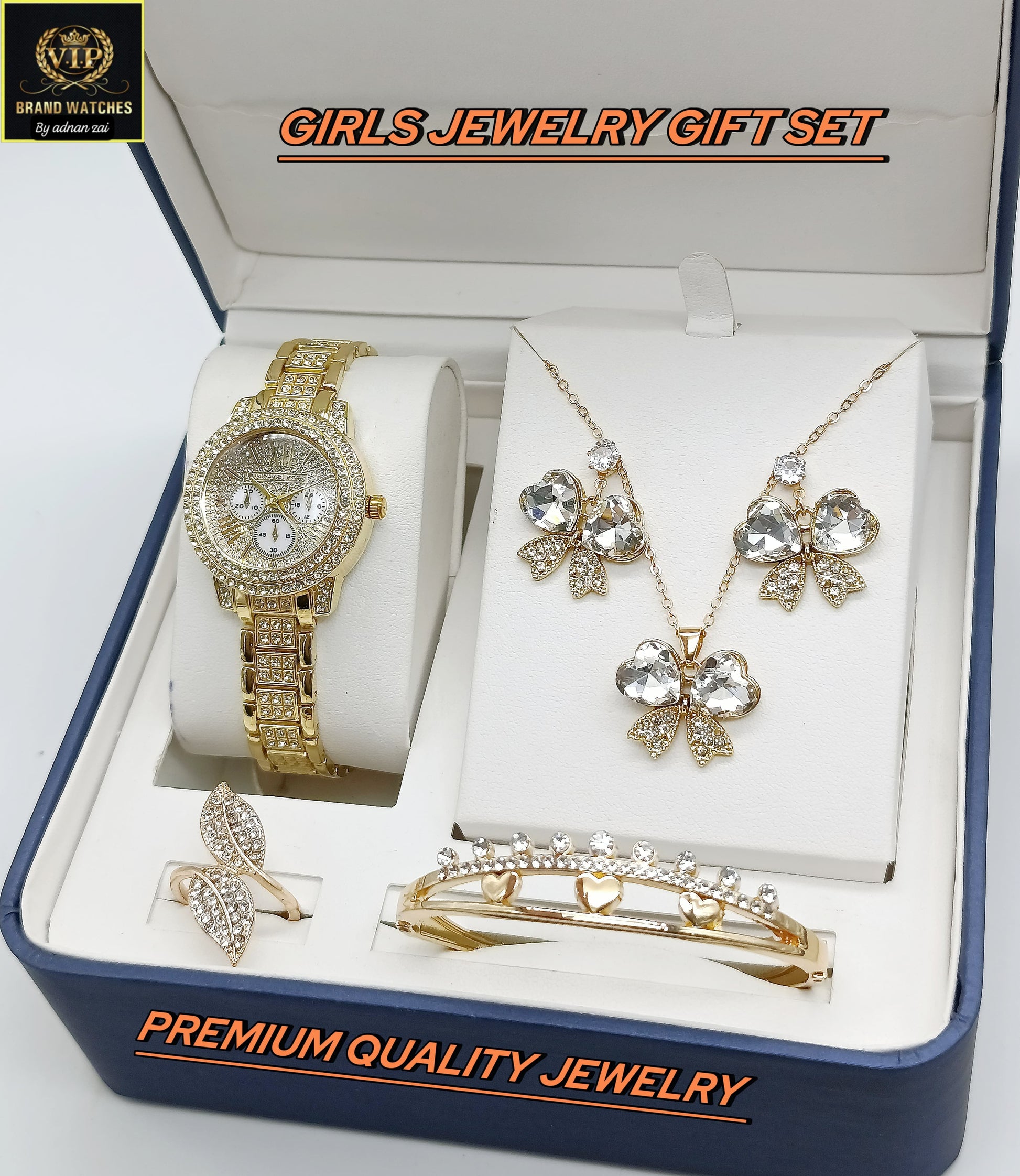 Pack Of 5 Watch Gift Set 012 ( Watch + Necklace + Bracelet + Ring + Earrings )