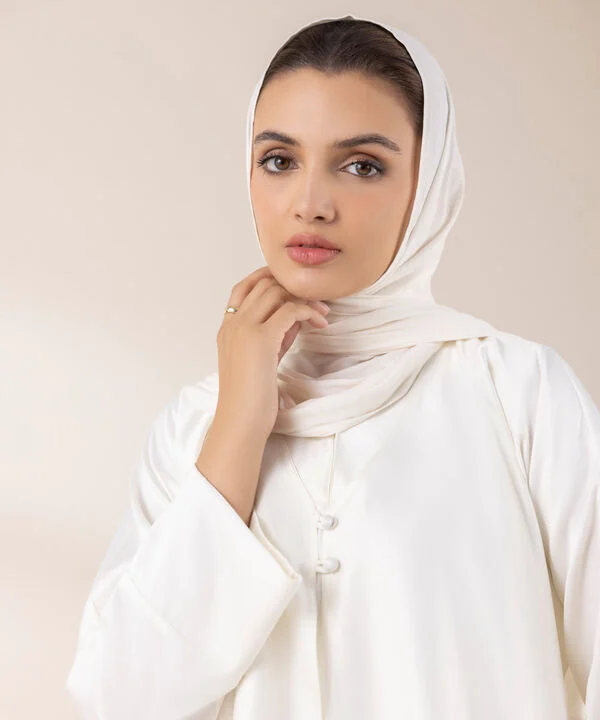 White Double Layered Abaya Set