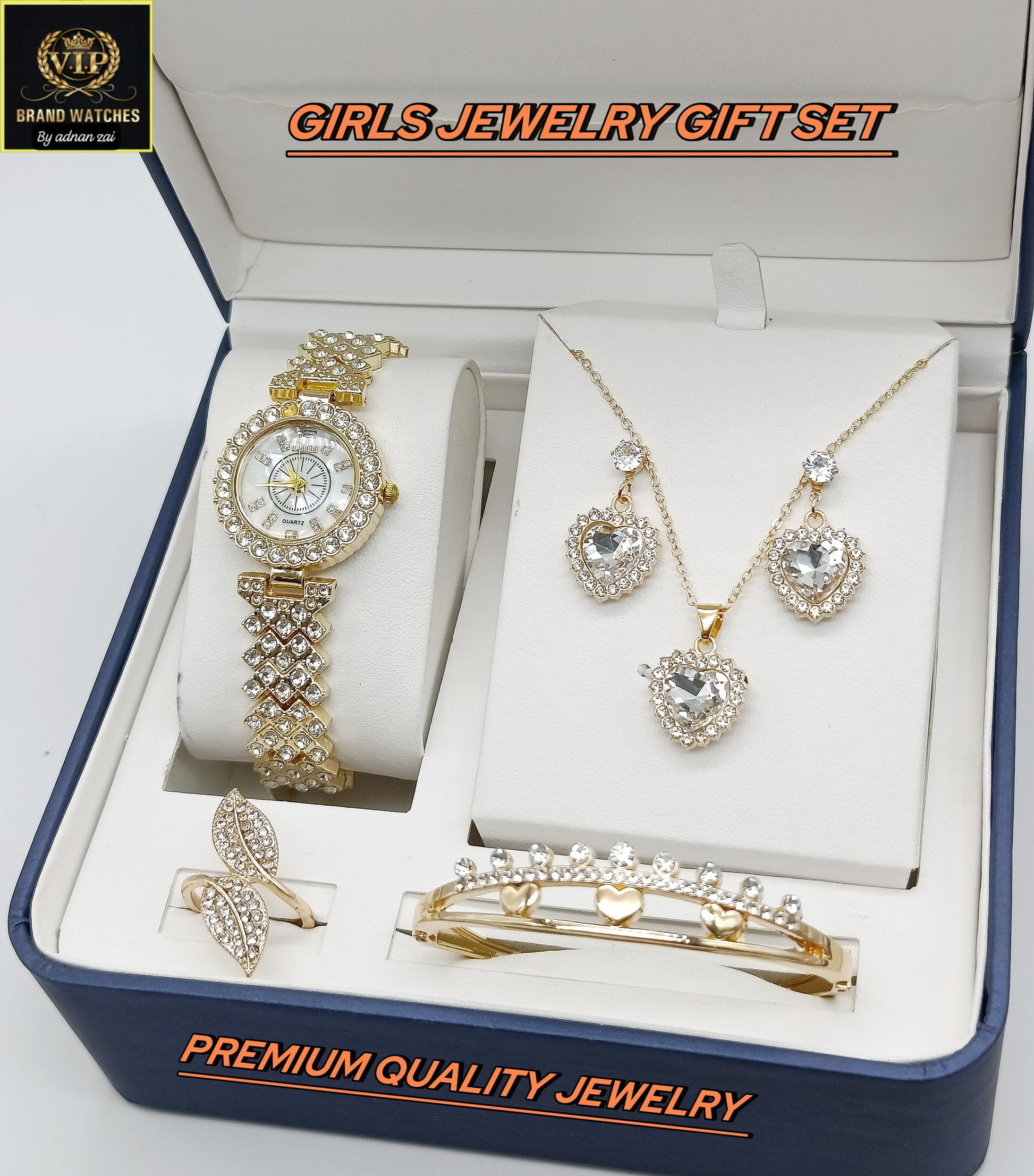 Pack Of 5 Watch Gift Set 013 ( Watch + Necklace + Bracelet + Ring + Earrings )