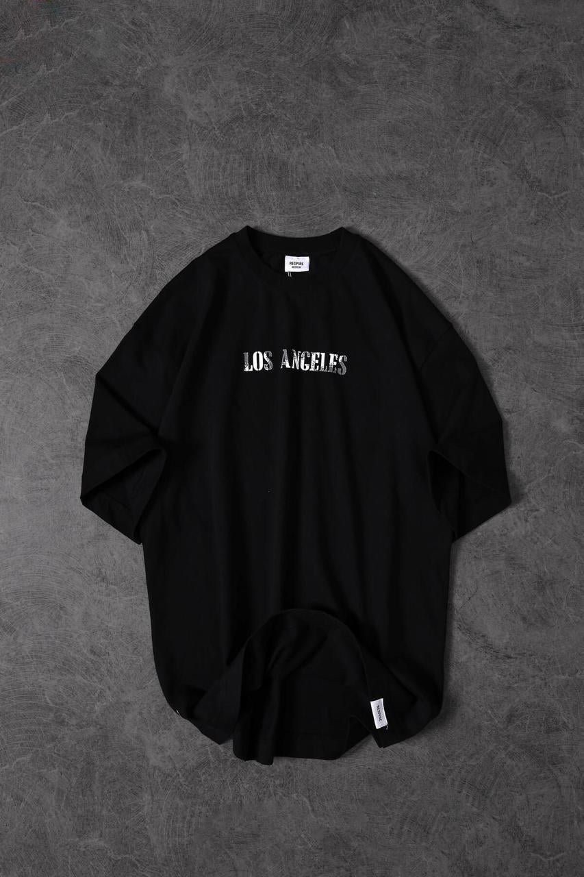 Branded Black Los Angles Printed Drop Shoulder T-shirt