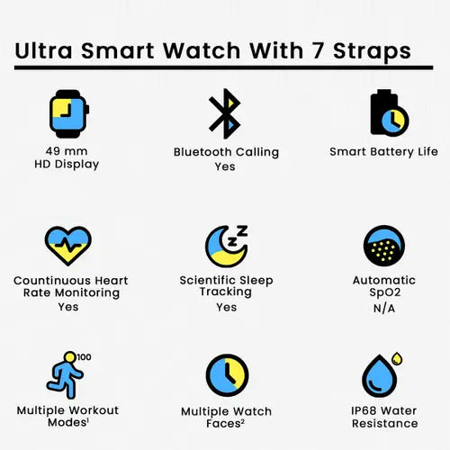 7 in 1 Smart Watch - 7 Straps Smart watch Ultra watch 8 With Free Headphone P9