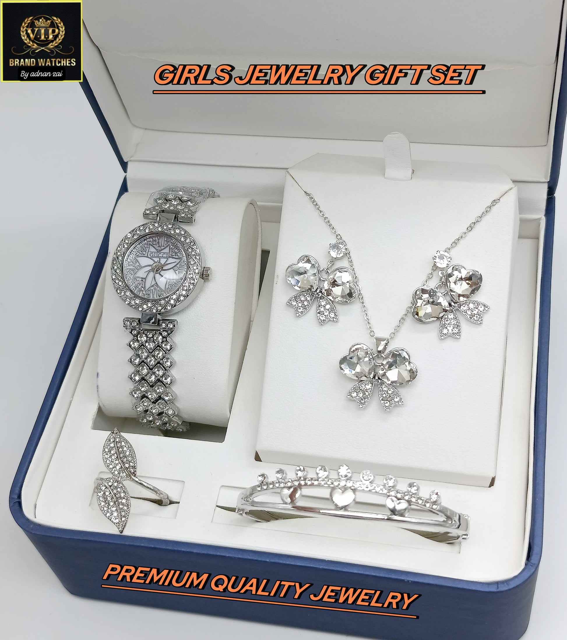 Pack Of 5 Watch Gift Set 014 ( Watch + Necklace + Bracelet + Ring + Earrings )