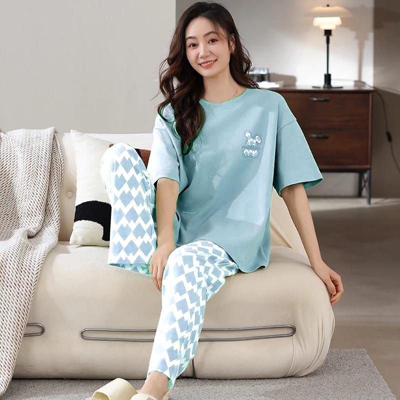Sky Blue Heart Nighty Suit For Women