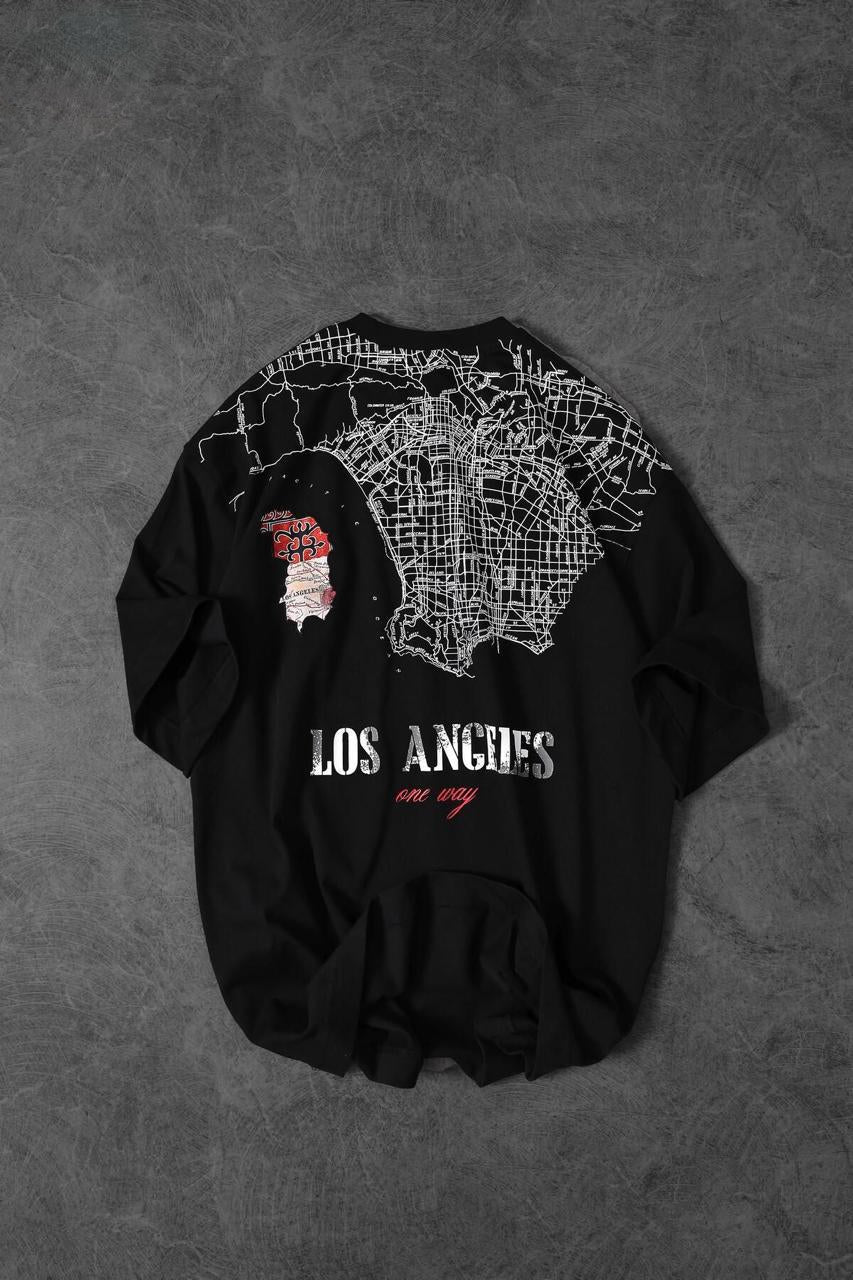 Branded Black Los Angles Printed Drop Shoulder T-shirt
