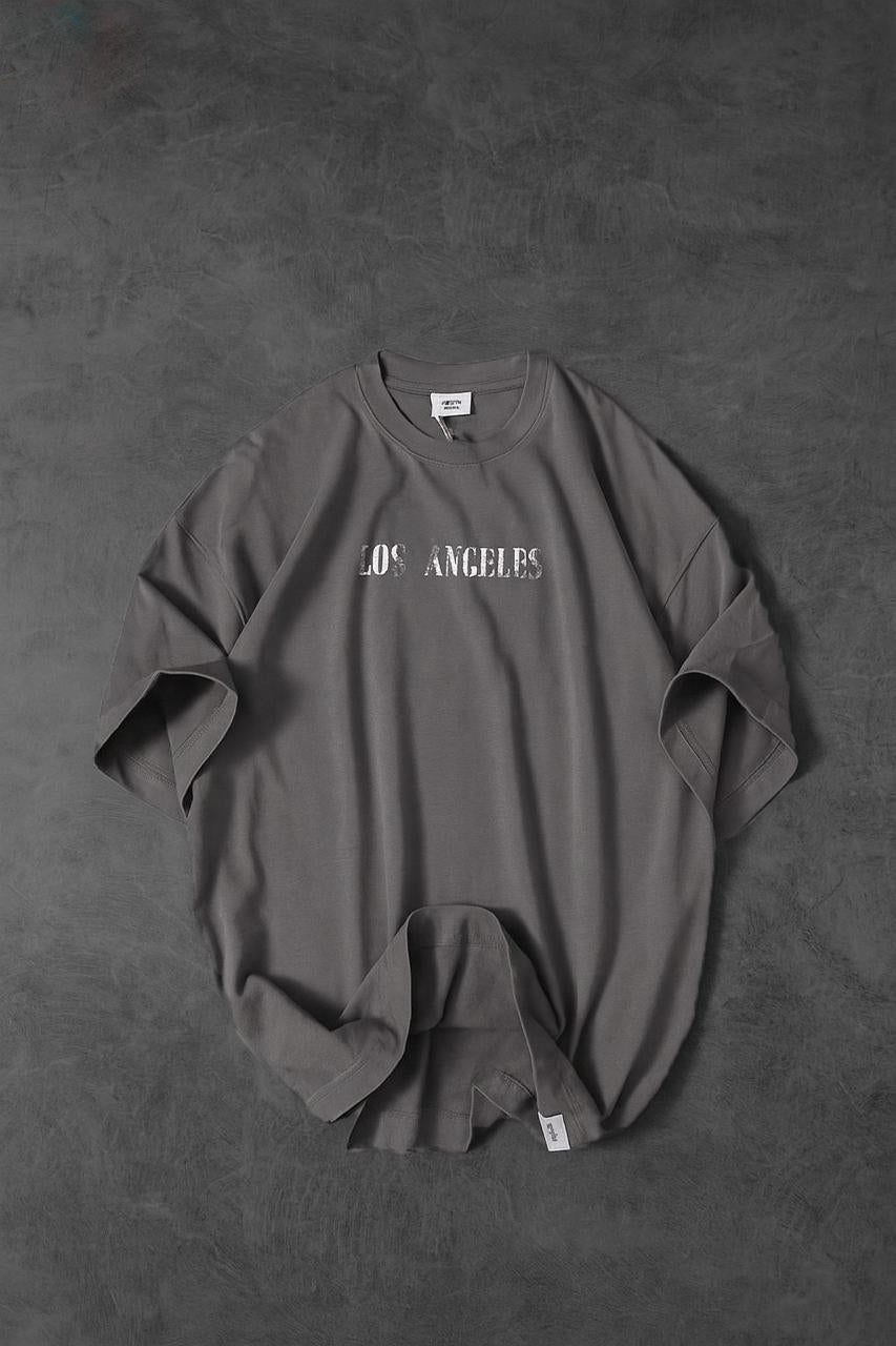 Branded Grey Los Angles Printed Drop Shoulder T-shirt