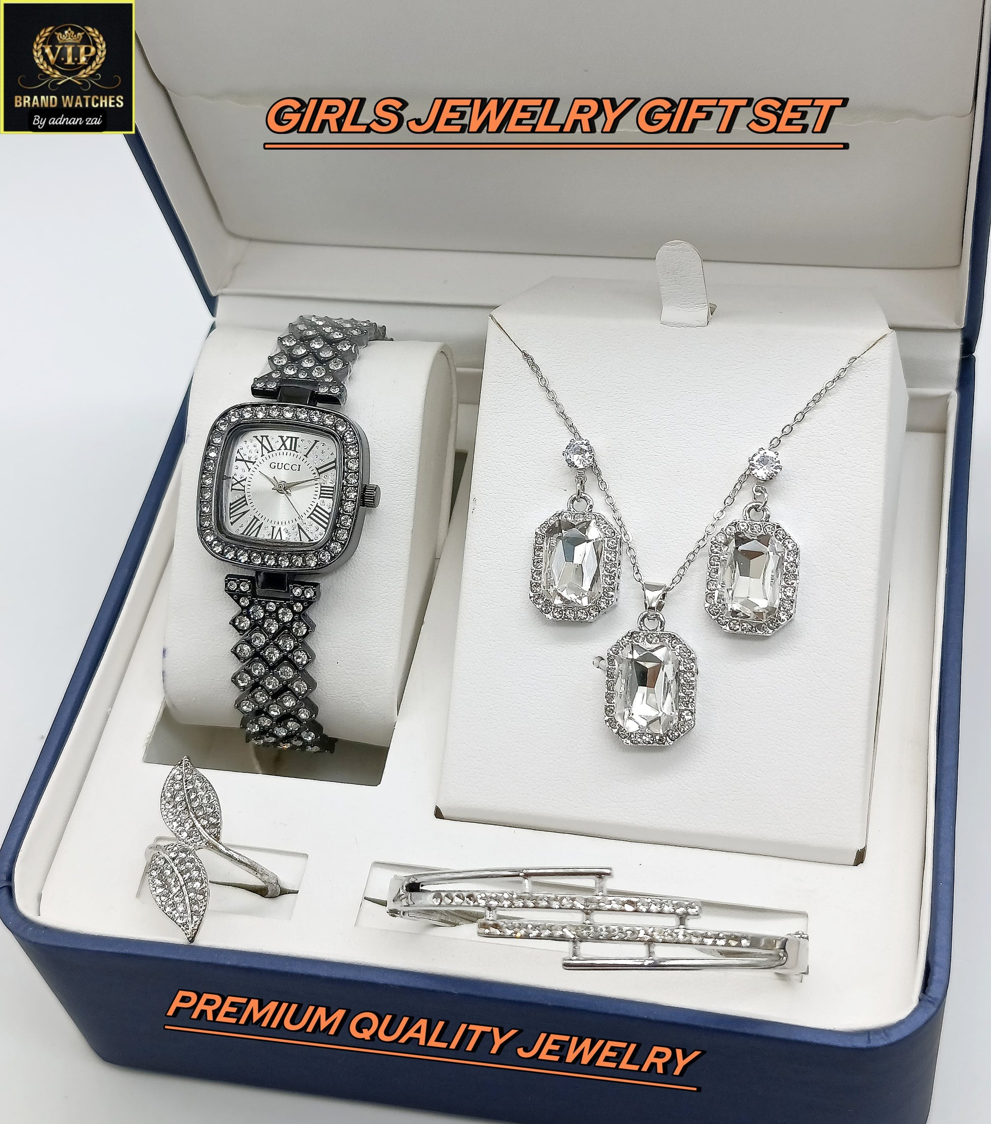 Pack Of 5 Watch Gift Set 016 ( Watch + Necklace + Bracelet + Ring + Earrings )